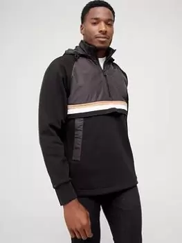 Image of BOSS Seeger 104 Mixed Fabric 1/4 Zip Hoodie - Black Size M Men