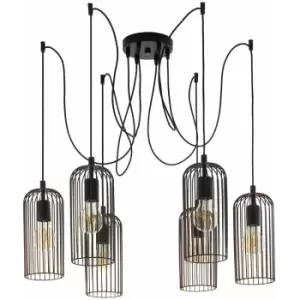 Image of Hanging Ceiling Pendant Light Black Cage 6x Bulb E27 Adjustable Spider Lamp