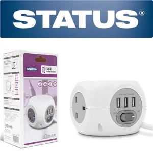 Image of Status 3G 1.4m Cube Socket with USB Ports - White