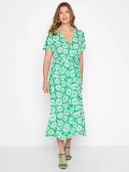 Image of Long Tall Sally Floral Print Wrap Dress - Green, Size 14, Women