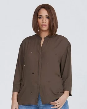 Image of Elvi Embellished Khaki Blouse