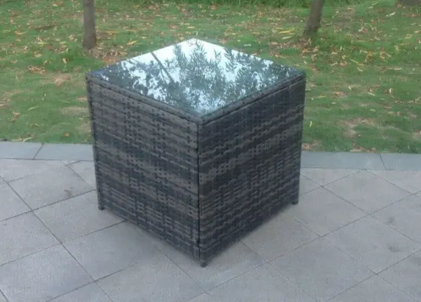 Image of Fimous Outdoor Dark Grey Rattan Cube Side Table Coffee Table