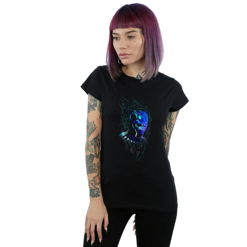Image of Marvel Black Panther Neon Mask Cotton T-Shirt Black female