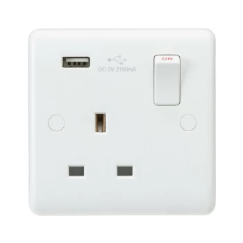 Image of Curved Edge 13A 1G Switched Socket with USB Charger (5V DC 2.1A) - Knightsbridge