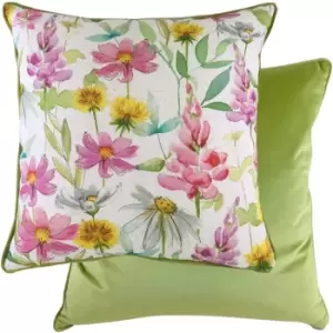 Image of Evans Lichfield Ava Wild Flowers Cushion Cover (One Size) (Green/Pink/Yellow)
