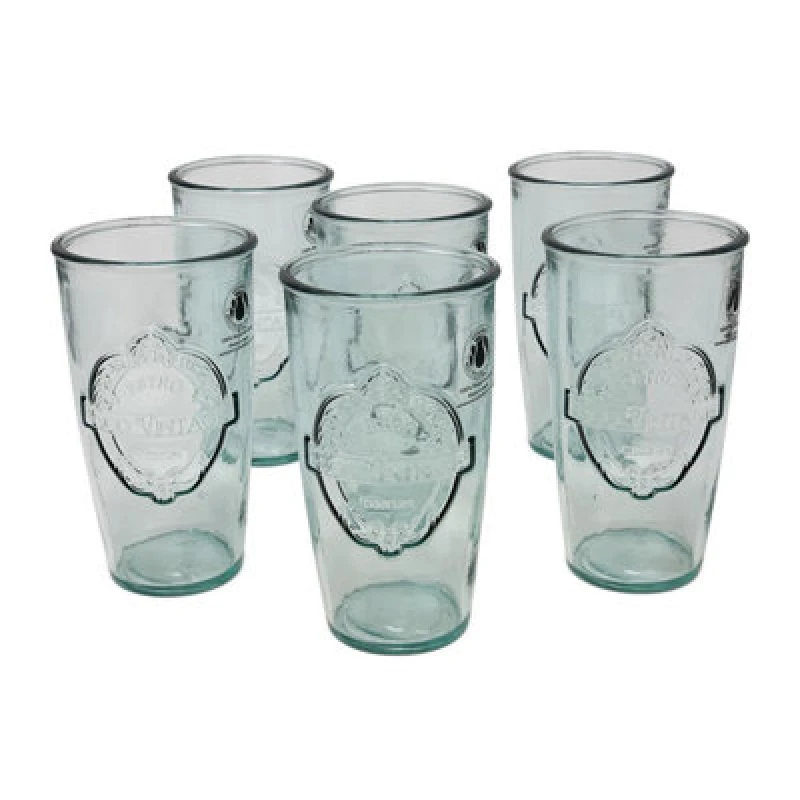 Image of Verano Spanish Ceramics Recycled Glass Eco Vintage Clear Kitchen Dining Set of 6 Drinking Tumblers 400ml Clear unisex