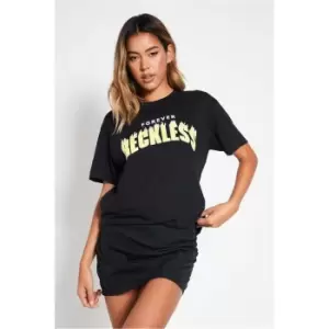 Image of I Saw It First Forever Reckless Oversized Slogan Tshirt - Black