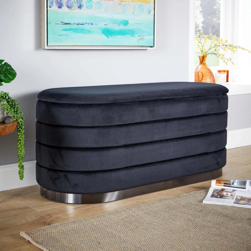 Image of Home Source Cake Black Velvet Single Storage Ottoman
