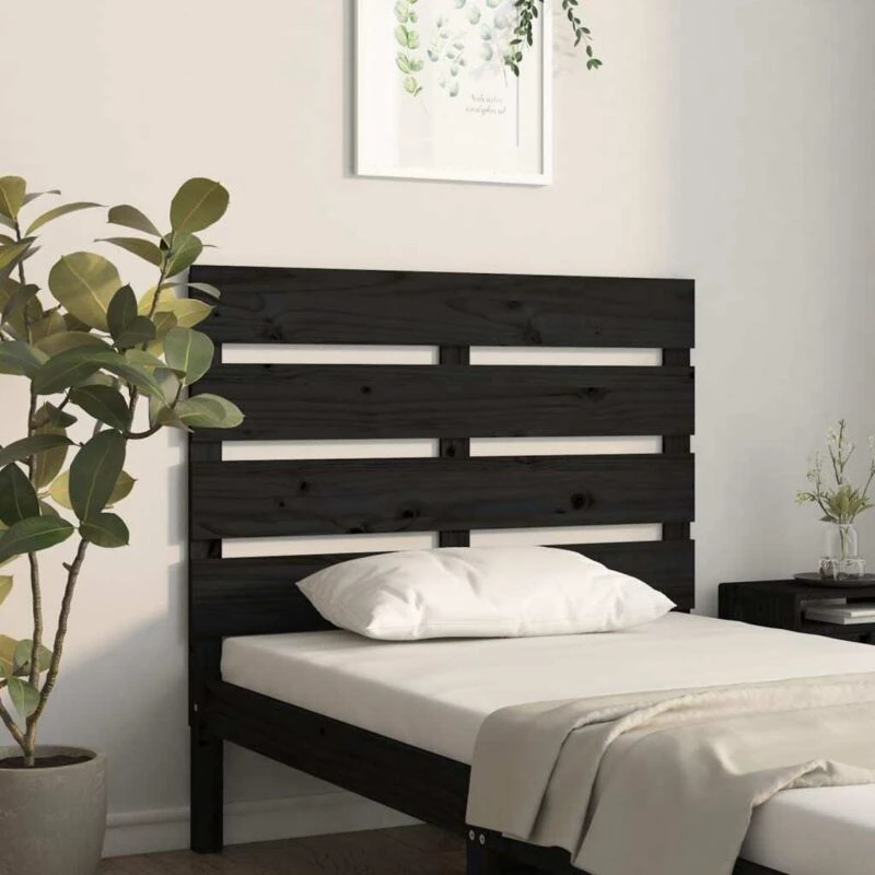 Image of Vidaxl Headboard Black 100X3X80 Cm Solid Wood Pine, Black 821336