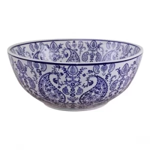 Image of Large Ceramic Bowl, Vintage Blue & White Paisley Design
