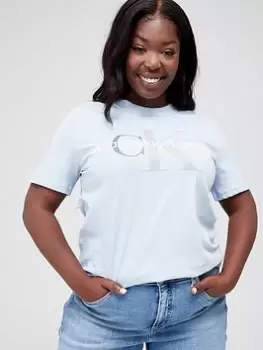Image of Calvin Klein Jeans Plus Two Tone Monogram Logo Regular Fit Tee - Blue Size 2XL, Women