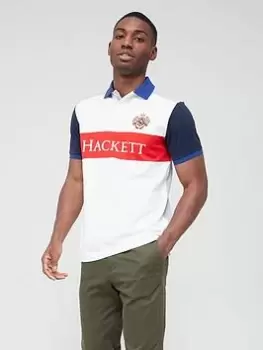 Image of Hackett Hackett Crest Panel Polo Shirt, White, Size L, Men