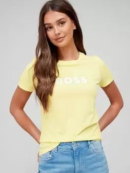 Image of BOSS 100% Cotton Logo T-Shirt - Yellow, Yellow, Size S, Women