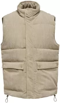 Image of ONLY and SONS ONSCASH Corduroy Puffer Vest Vest beige