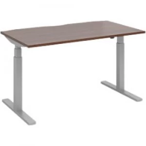 Image of Elev8 Rectangular Sit Stand Single Desk with Walnut Melamine Top and Silver Frame 2 Legs Touch 1400 x 800 x 675 - 1300 mm