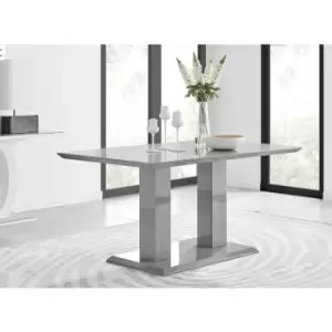 Image of Furniturebox Imperia 6 High Gloss Grey 6 Seater Dining Table with Structural 2 Plinth Column Legs Perfect for Modern Minimalist Dining Rooms