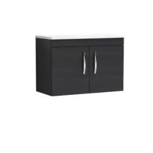 Image of Nuie Athena 800 Wall Hung 2-door Vanity & Sparkling White Worktop - Black Woodgrain