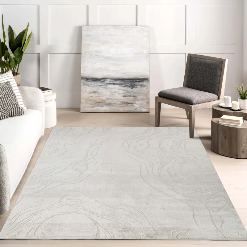 Image of Novu Modern Abstract Living Room Area Rug Metallic Sheen- Stream Beige 120Cm X 170Cm
