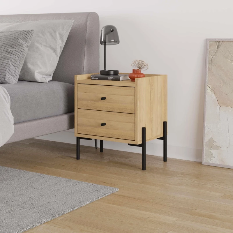 Image of Decortie Malta' Modern Nightstand with 2 Drawers 48.6cm in Natural Size: 1 Pack Natural Unisex 1 Pack