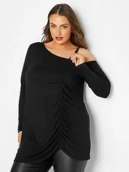 Image of Yours Ruched Cold Shoulder Top Blk - Black, Size 30-32, Women