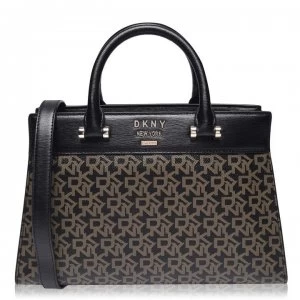 Image of DKNY Logo Leather Satchel Bag - Ebony Black NHO