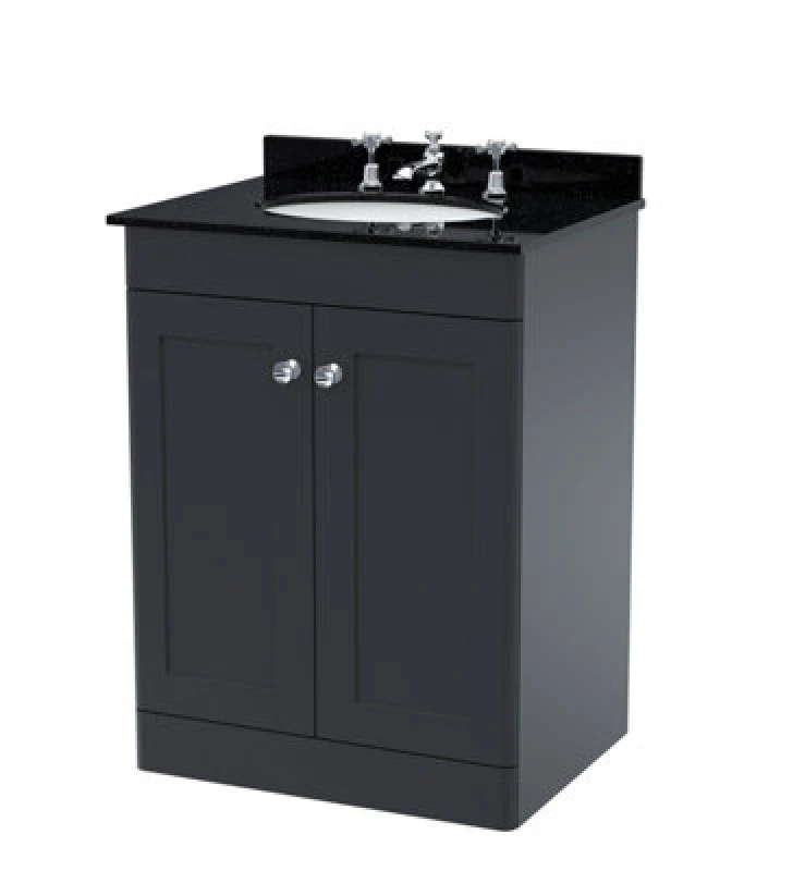 Image of nuie 600mm Floor Standing 2 Door Vanity & Marble Top 3TH - Soft Black CLC1425BR3