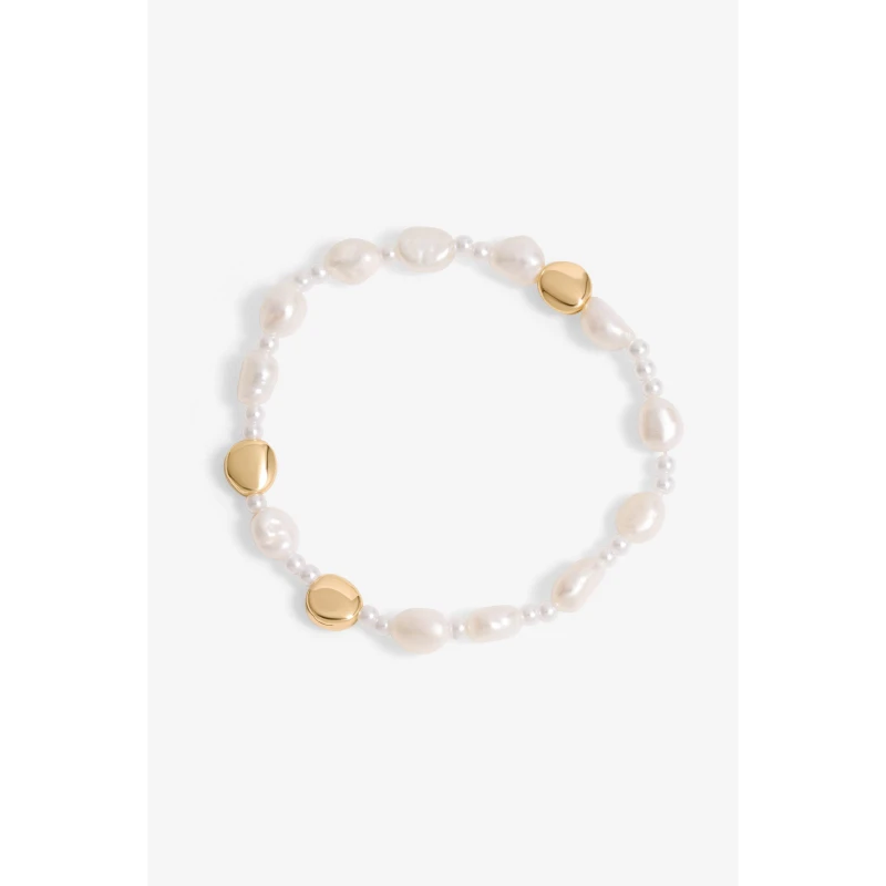 Image of Inicio Gold Plated Semi Precious Pearl Stretch Bracelet Gold One Size