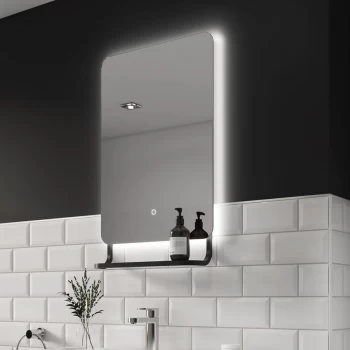 Image of LED Black Bathroom Mirror with Shelf - 500 x 790mm - Sensio Harbour