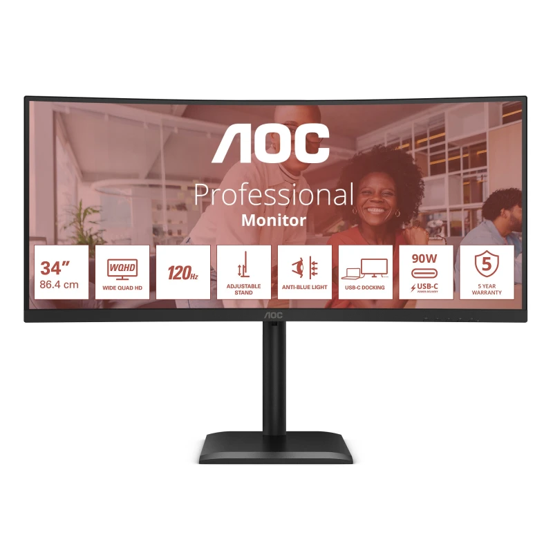Image of AOC AOC E4 CU34E4CV computer monitor 86.4cm (34") 3440 x 1440 pixels UltraWide Quad HD LCD Black CU34E4CV