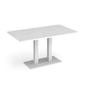 Image of Eros rectangular dining table with flat white rectangular base and twin uprights 1400mm x 800mm - white