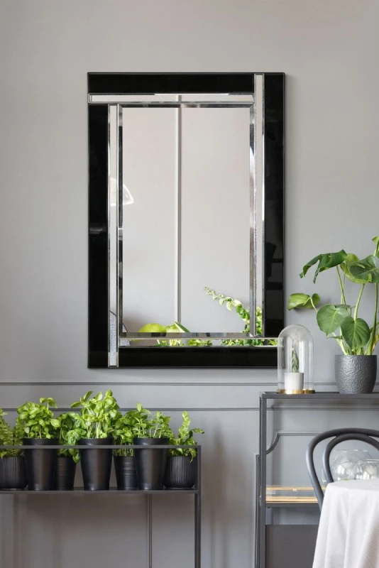 Image of MirrorOutlet Aston Black All Glass Small Mirror 91 x 61cm Size: 1 Pack Black Unisex 1 Pack