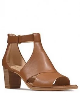 Image of Clarks Kaylin60 Glad Wide Fit Leather Heeled Sandal - Tan