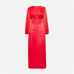 Image of Missguided Belted Waist Satin Maternity Midaxi Dress - Red
