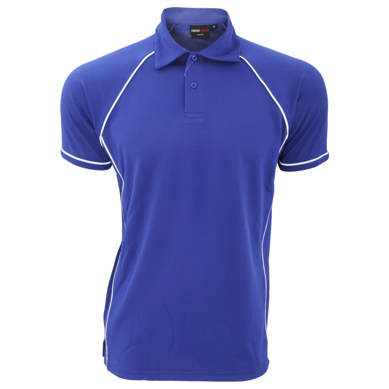 Image of Finden & Hales Mens Piped Performance Sports Polo Shirt in Bright Blue Size: 2XL Bright Blue Male 2XL