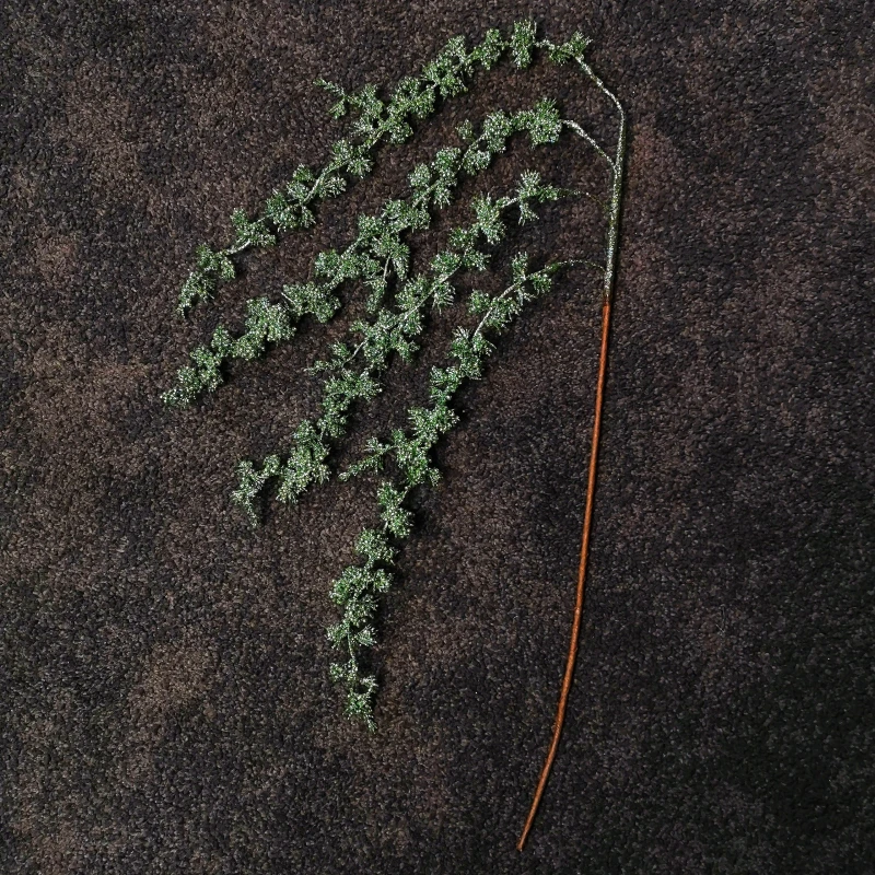 Image of 96cm Green Glitter Frosted Mini Leaf Wispy Christmas Stem Decoration