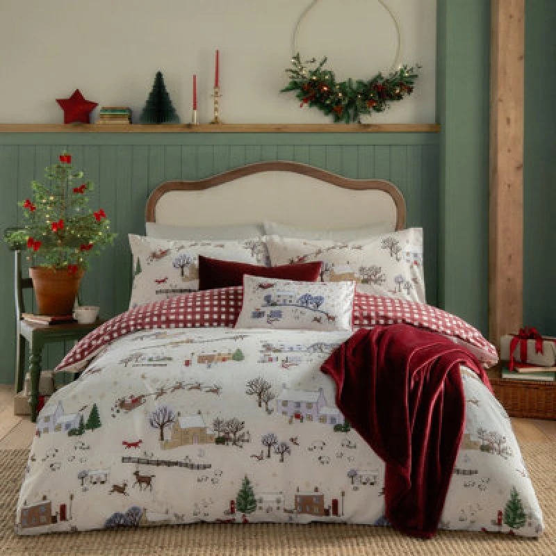Image of Furn Furn Cotswolds Christmas Printed Reversible Duvet Cover Set Size: Single Multi Single Unisex 5025532836724