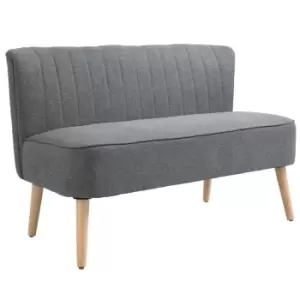 Image of Homcom Modern Two Seater Sofa Compact Linen Loveseat Wood Legs Grey