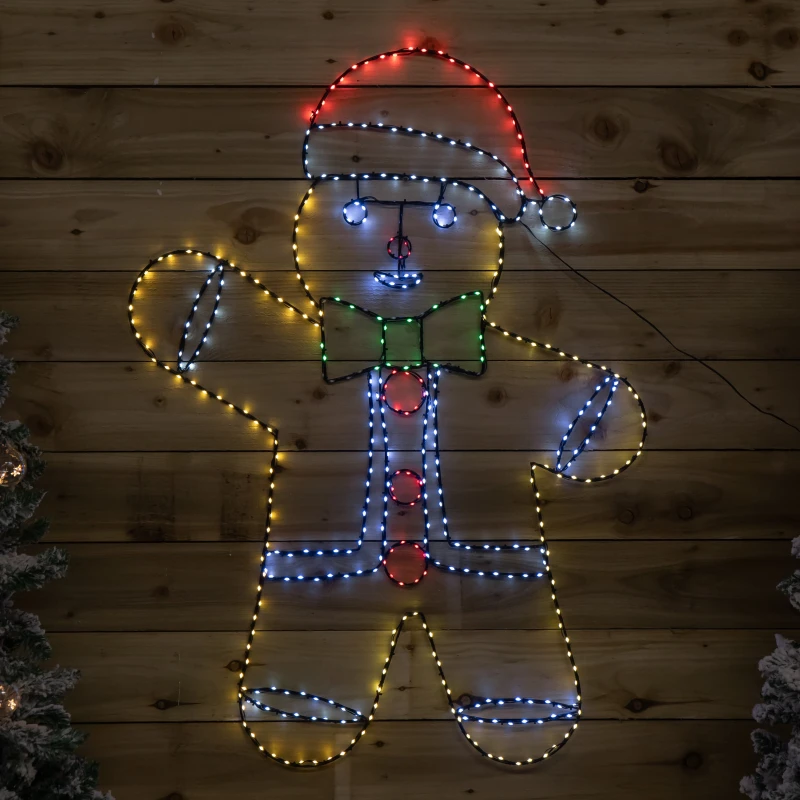 Image of 1.2m x 90cm Light up FlexiBright Gingerbread Man Decoration with 456 Twinkling Multi-Coloured LEDs