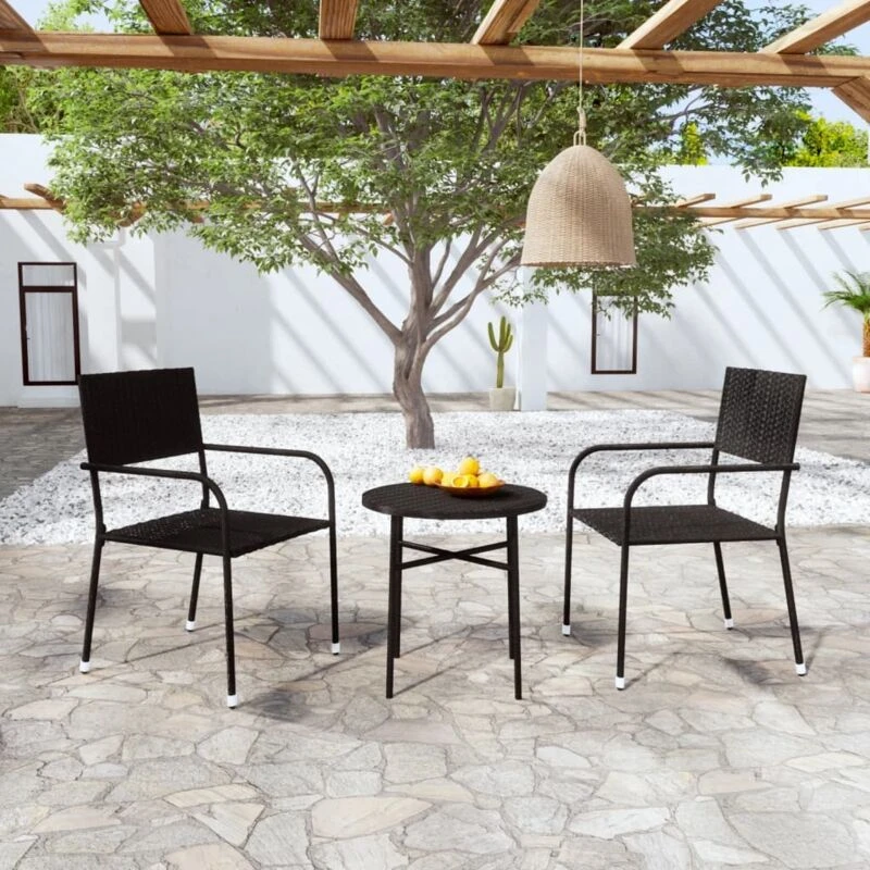 Image of MINKUROW 3 Piece Garden Dining Set Poly Rattan Black vidaXL YX3098033