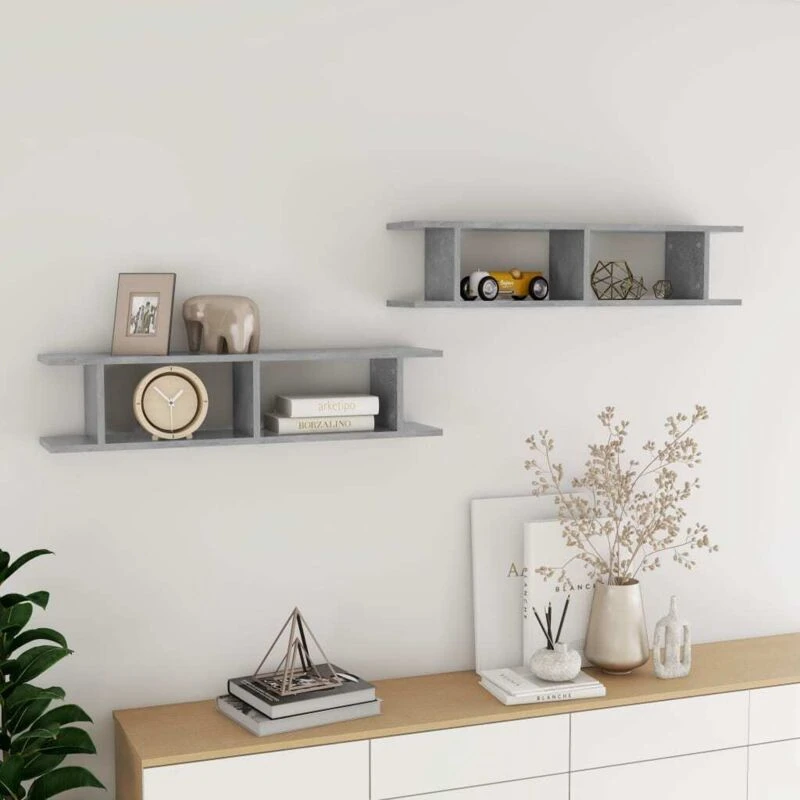 Image of VIDAXL Wall Shelf 2 pcs Concrete Grey 90x18x20cm Engineered Wood Vidaxl 8720286596180