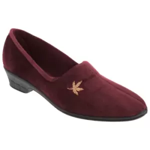 Image of Sleepers Womens/Ladies Andover Heeled Motif Leaf Slippers (5 UK) (Burgundy)