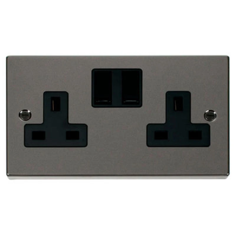 Image of SE Home Black Nickel 2 Gang 13A Twin Double Switched Plug Socket Black