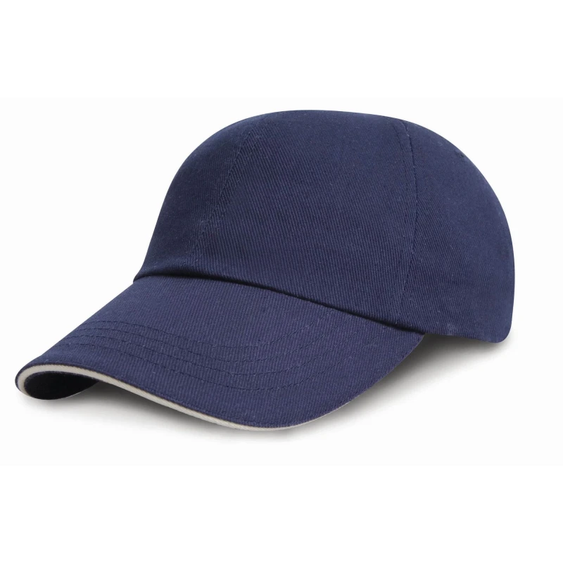 Image of Result Headwear Low Profile Heavy Brushed Cotton Cap With Sandwich Peak in Navy Navy Unisex One Size