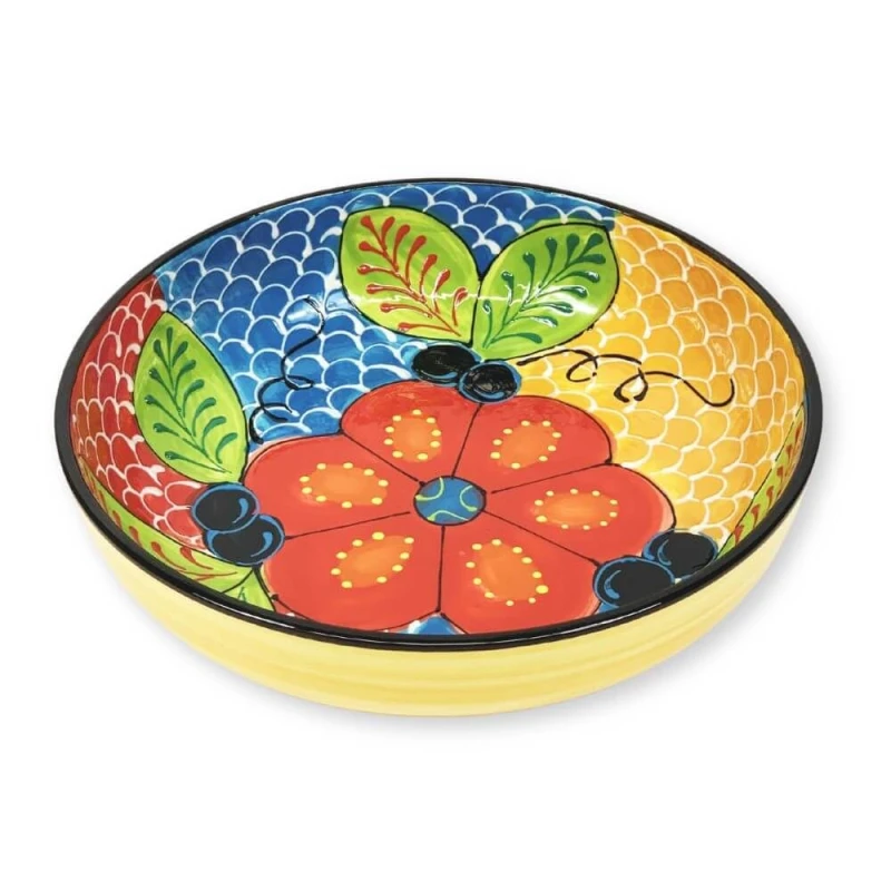 Image of Verano Spanish Ceramics Classic Spanish Hand Painted Kitchen Dining Decor Large Bowl (Diam) 30cm Fish Scales Multi
