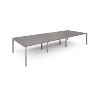 Image of Connex triple back to back desks 4200mm x 1600mm - silver frame and grey oak top