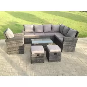 Image of Fimous 7 Seater Outdoor Dark Grey Rattan Lounge Complete Sofa Set with Oblong Coffee Table and 2 Stools