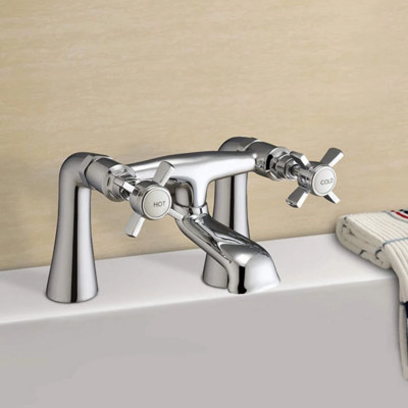 Image of Nes Home Edwardian Traditional Design Chrome Cross Head Deck Mounted Bath Filler Tap