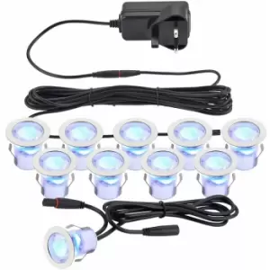 Image of Recessed IP44 Decking Guide Light Kit - 10 x Blue Light LED - Stainless Steel
