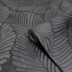 Image of Paoletti Luxe Palmeria Black Botanical Vinyl Wallpaper