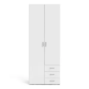 Image of Space Wardrobe with 2 Doors 3 Drawers, white